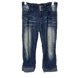 Angels Jeans Juniors 7 Vintage Y2K Distressed Wash Cuff Capris Urban Streetwear
